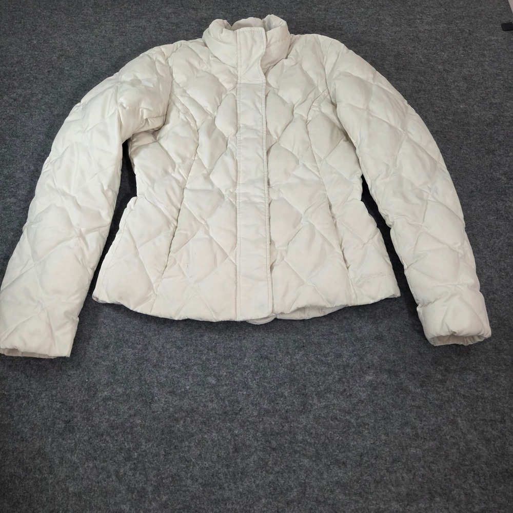 Eddie Bauer Womens M Premium Goose Down Puffer Jacket White Quilted Winter Coat
